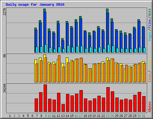 Daily usage for January 2016
